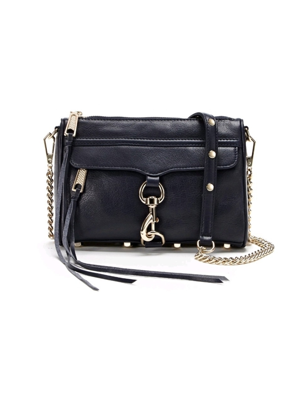 Rebecca Minkoff MAC Real Leather Black Crossbody Bag Gold Chain